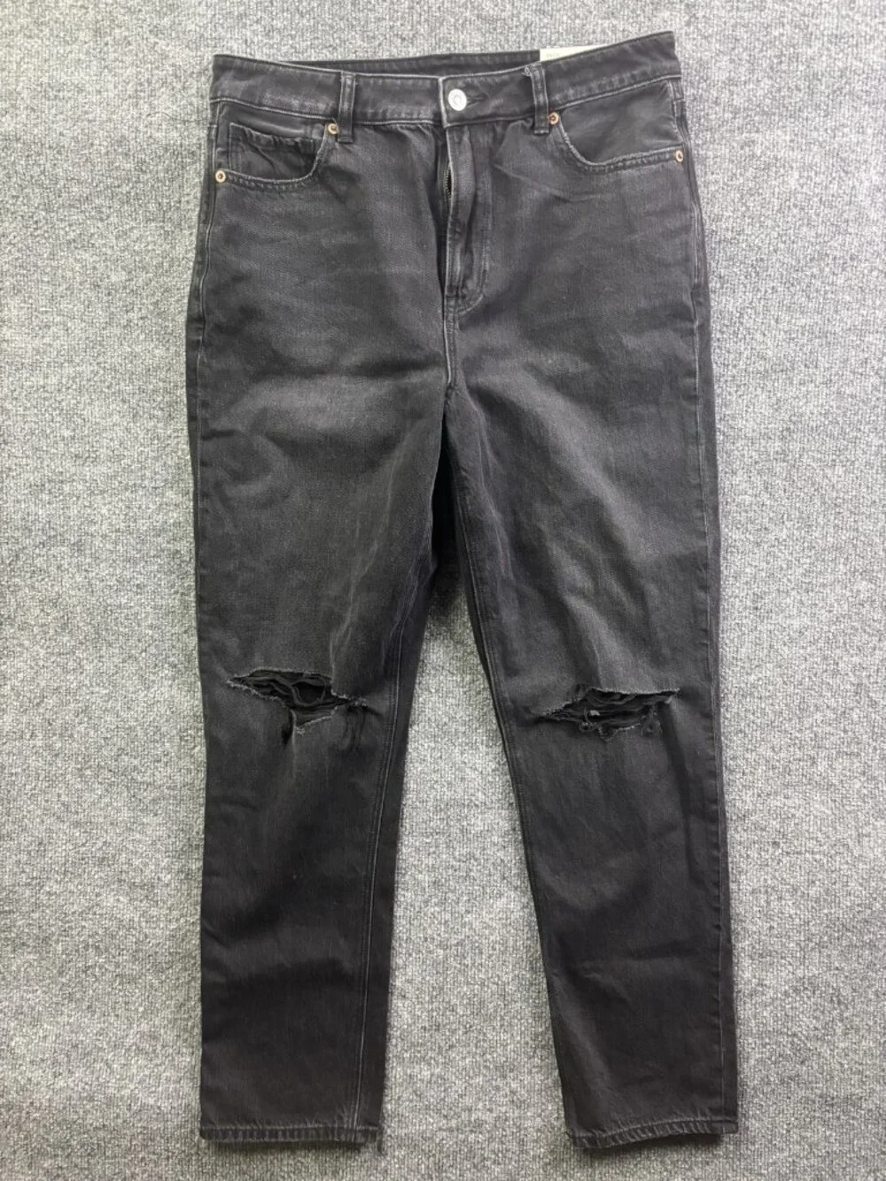 American Eagle Mom Jeans Womens 10 Black High Rise Distressed Strigid‎ 30x28.5